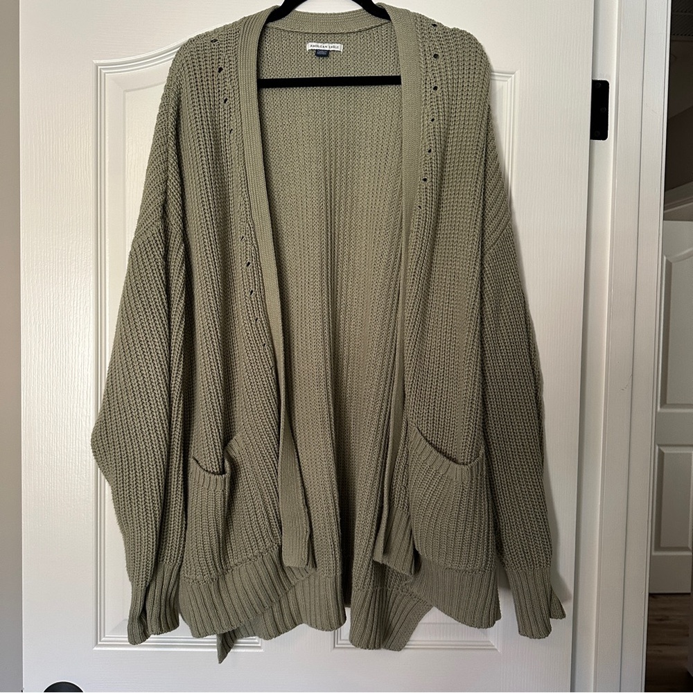 American Eagle Open Front Knit Cardigan- Olive